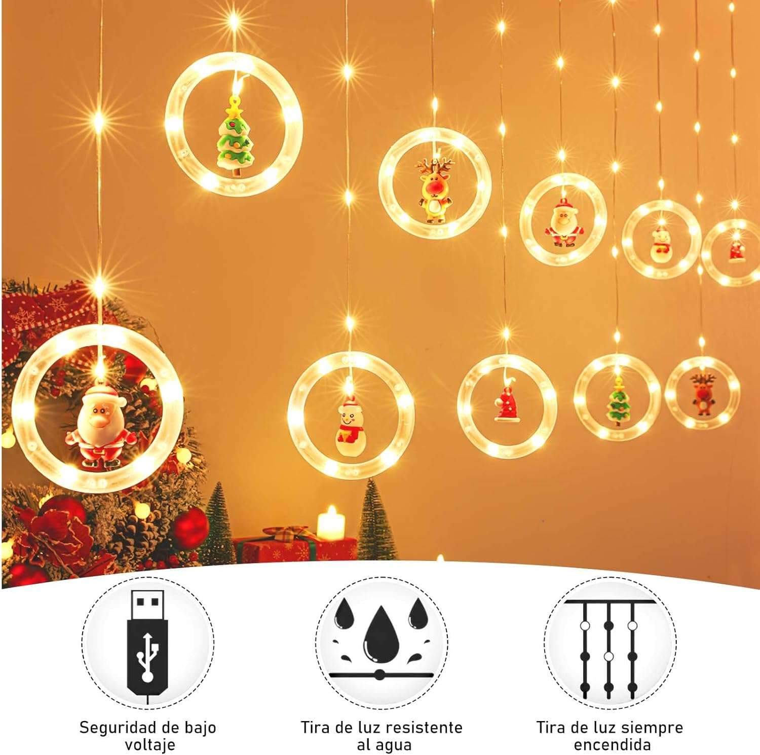 Serie De Luz Led Aros 3 Metros Navidad