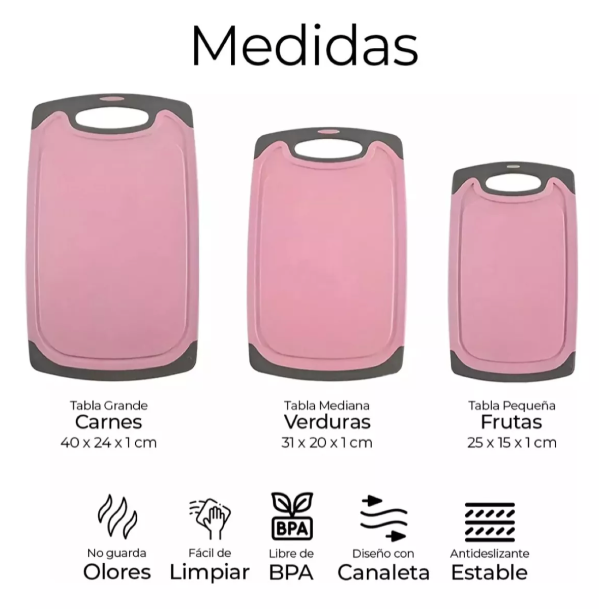 Set 3 Piezas Tabla Para Picar Rosa